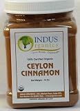 Indus Organic Ceylon Cinnamon Powder Spice Pack, 1 Lb Jar, Premium Grade, Freshly Packed
