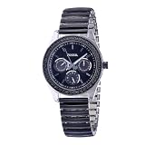 Fossil Women's ES2954 Black Rubber Strap Steel Case Black Crystallized Bezel Black Dial Watch