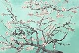 LARGE FLORAL CANVAS ART VAN GOGH BLOSSOM DUCK EGG, GREY AND CREAM ready to hang box canvas 30 x 20 inches