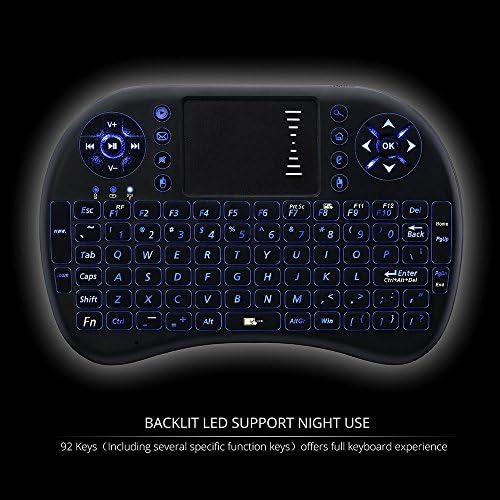 Backlit Wireless Mini Keyboard with Touchpad Mouse Combo and Built-in Rechargeable Battery for Raspberry Pi 3/ Android and Google Smart TV / XBMC and HTPC (black)