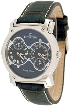 Le Chateau #SS335_BL Men's Viajero Collection Dual Time Zone Leather Strap Watch (Blue Dial/Blue Band)
