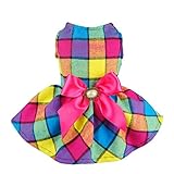 Fitwarm Vintage Plaid Pet Clothes Dog Dress Ribbon Dog Vest Shirts Apparel, XS