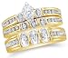 10K Yellow and White Two Tone Gold Diamond Mens and Ladies Couple His & Hers Trio 3 Three Ring Bridal Matching Engagement Wedding Ring Band Set - Solitaire w/ Marquise & Round Diamonds - (1/4 cttw) - SEE 