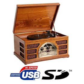 Zyon Wooden Retro Turntable 3 Speed Record Player AM/FM Radio CD, w/ USB & SD Interface for MP3 Playback - (Beech)