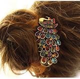 Lovely Vintage Jewelry Crystal Peacock Hair Clip
