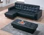 Black Leather Modern Sectional Sofa Sleeper with Ottoman
