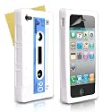 &Eacute;l&eacute;gant Blanc Et Bleu Retro Cassette Tape Silicon Gel Etui Pour Apple iPhone 4/4S Avec Ecran Protecteur