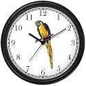 Blue and Yellow Parrot No.1 Bird Animal Wall Clock by WatchBuddy Timepieces (Black Frame)
