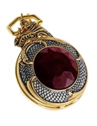 ShoppeWatch PWMDG11 Dragon Gold Tone Case Red Garnet Inset Pocket Watch