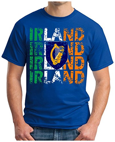 OM3 – IRLAND – T-Shirt IRELAND EM 2016 FRANKREICH FRANCE FUSSBALL FANSHIRT SOCCER CUP SPORT TRIKOT EUROPAMEISTER, XXL, royalblau