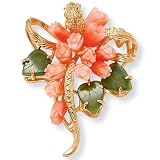 PalmBeach Jewelry Coral/Jade Flower Pin