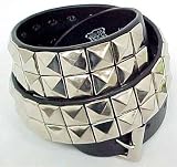 2 Row Chrome Pyramid Stud Black Leather Belt Studded