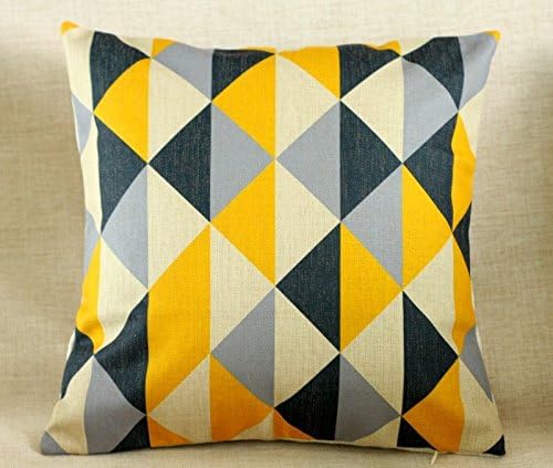 Vintage Cotton Linen Cushion Cover Pillow Case Yellow Grey Triangle Geometric Cushion Cover Home Decor