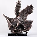 Bronzed Bald Eagle Holding American Flag With Wings Outspread Statue