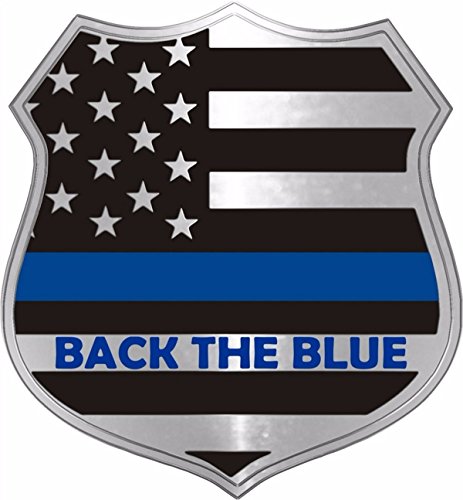 Back The Blue Thin Blue Line Metallic Shield Decal - 2 in.