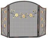 3 Fold Burnished Bronze Screen W/ Decorative Flowers