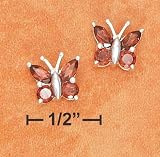Sterling Silver Garnet Butterfly Post Earrings