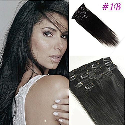 Romantic Angels® 18"(45cm) Full Head Clip in Human Hair Extensions, 10pcs, 100g, Color #1b (Off Black)