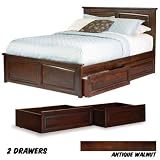Monterey Platform Bed Full with Raised Panel Foot Board with 2 Raised Panel Bed Drawers (Antique Walnut) (45.88H x 58.38W x 79.13D)