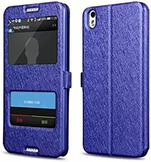 PIZU Leather Case Cover Silk Flip View Window Folio Stand for HTC Desire 816 Blue