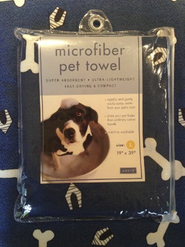 Aquis Aquis Doggie Dryer 19 by 39-Inch Microfiber Pet Towel, Large, Blue with White Bones