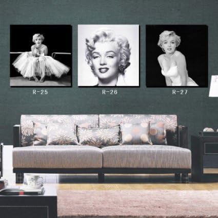 XM Art-White Black Marilyn Monroe Home Decoration Print on Canvas Modern Wall Painting Art set of 3 Each Unstretched And UnFramed Modern Abstract Wall Art Paintings For Wall and Home Decorations