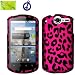 Huawei AT&T Impulse 4G (B-PL) Black Leopard on Rose Pink Design, Rubberized Coated Surface Hard Plastic Case Skin Cover Faceplate + Peace Charm and Strap Combo
