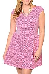 Plus Size Polka Dot Print Polyester/Spandex  Dress