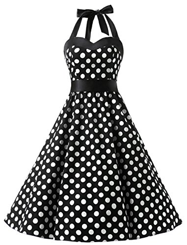 DRESSTELLSWomen's Vintage 1950s Cocktail Party Dress Retro Wedding Guest Halter Rockabilly Swing Dresses