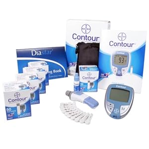 Bayer Contour Test Strips Value Bundle: Includes 4 Packs of Contour 50-count Test Strips,1 Contour Meter, and 1 30 Day Glucose Log Book, Lancet Device and Generic Lancets