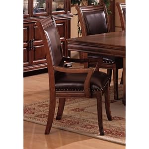 Set of 2 Old West Style Solid Wood Dining Arm Chairs w Leather Seat by Coaster