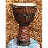 Ruby Geometric Carved Professional Djembe w/ Free Bag and Surprise Percussion Gift- 19-20 Tall x 10-11 Head