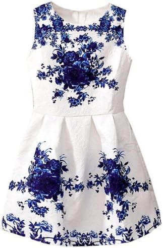 Sheinside White Sleeveless Porcelain Print Flare Dress