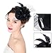 Fascinator Mini Top Hat Hair Clip Flower Feather Pillbox Hat for Women Black