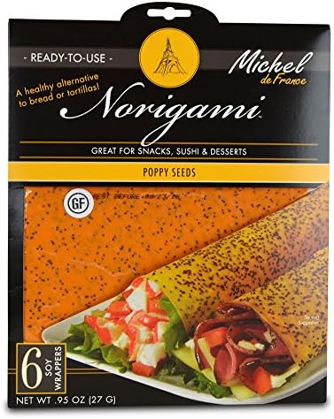 Michel de France Norigami Wraps - Poppy Seeds - (3-pack) (6 soy wraps each pack) - Kosher, Gluten Free, Casein Free, Low Sodium, Soybean Protein, Vegetarian Friendly - Just Heat &amp; Serve