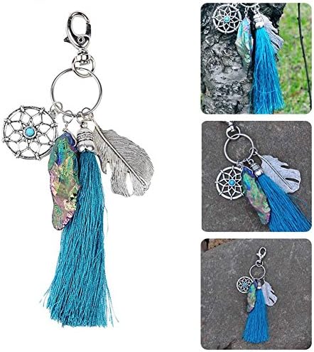 New Feather Tassel Keychain Quartz Stone Dream Catcher Turquoise Pendant Keyring