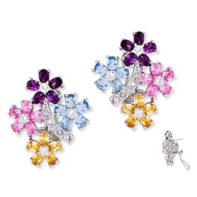 Simulated Multi-Gemstone Flower Cluster Earrings (Mothers Day Sale)