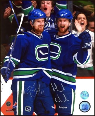 Henrik & Daniel Sedin Vancouver Canucks Autographed/Hand Signed Retro Jersey 16x20 Photo