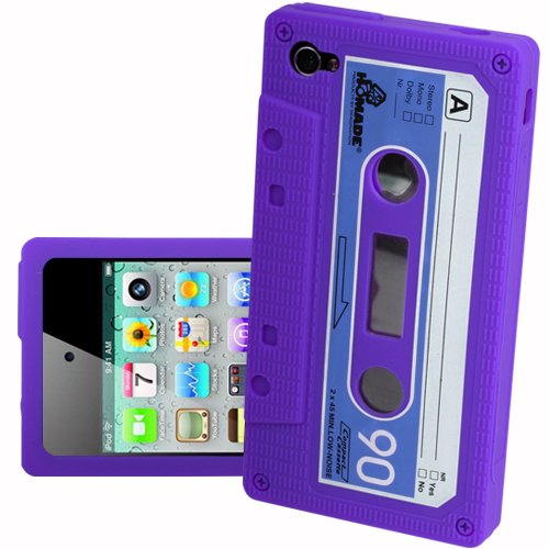 Shop4 Retro Purple Silicone Cassette Tape Style Case Cover Skin for Apple iPod Touch 4