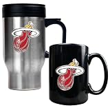 Miami Heat NBA Stainless Steel Travel Mug & Black Ceramic Mug Set - Primary Logo
