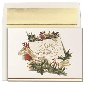 Holly & Ribbon Boxed Holiday Christmas Cards