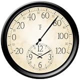 Cook Rite Decorative 14-Inch Patio Thermometer with Clock