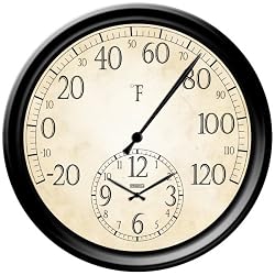 Springfield Decorative 14-Inch Patio Thermometer with Clock
