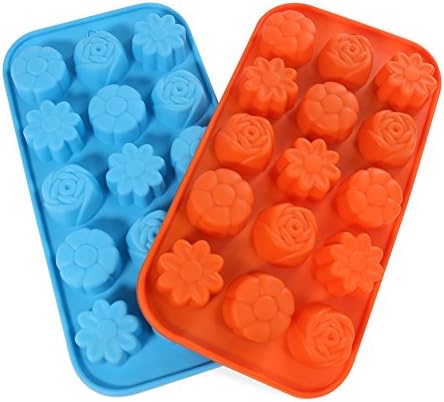Candy Making Molds, 2PCS YYP [15 Cavity Flower Shape Mold] Silicone Candy Molds for Home Baking - Reusable Silicone DIY Baking Molds for Candy, Chocolate or More, Set of 2