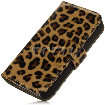 Ecell Leopard Print Design Leather Wallet Case with Stand for iPhone 4/4S