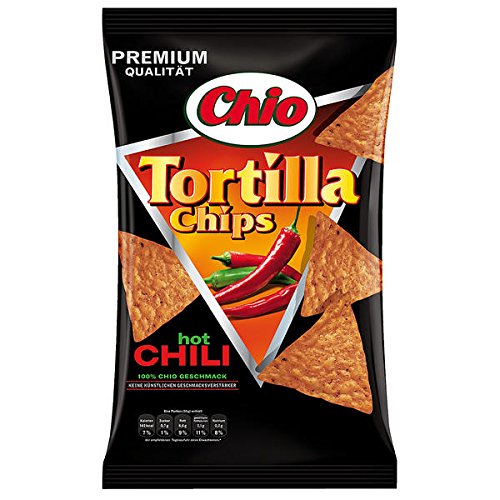 10 Tüten Chio Tortilla Chips Chili Chips hot Chilis a 125g