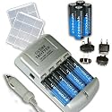 Fast & Portable International 2-HR AA / AAA Nimh Battery Charger for HOME & TRAVEL w/ Car Adapter Cord & World Plug Kit Includes (8) Premium 2700 MAH Ni-MH Batteries ***Includes Battery Holders***