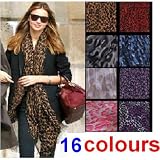 Celebrity Hot Large Animal Leopard Print Shawl Scarf available in Brown, Red, Pink, Blue, Grey, Yellow, Purple, Ivory, Pink Border, Blue Border, Big Print, also come with Pouch.