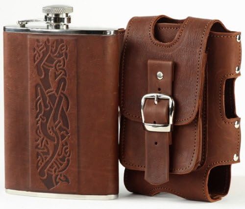 LuxusOlymp 's Exclusive Handmade Liquor Flask - hip flask in leather cover, stainless steel, 6oz - 200ml IRISH