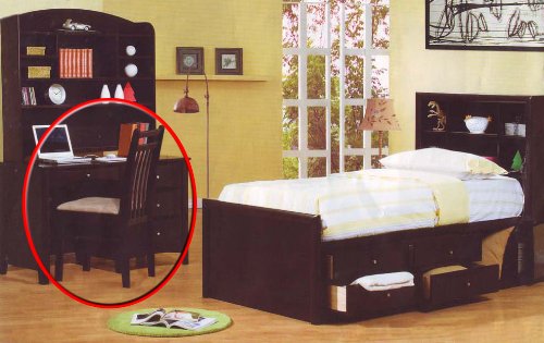 Kids Desk Chair Cappuccino Finish Wood Seat Bedroom